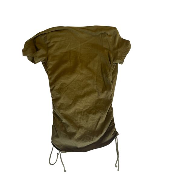 INC International Concepts Wrap/Ruched Olive Green V-Neck Top - Medium - Picture 4 of 5